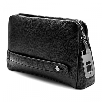 Leather Business Bag With Fingerprint Lock For Men, Black