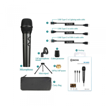 Boya BY-HM2 USB/Type-C/Lightning Digital Handheld Microphone, Black